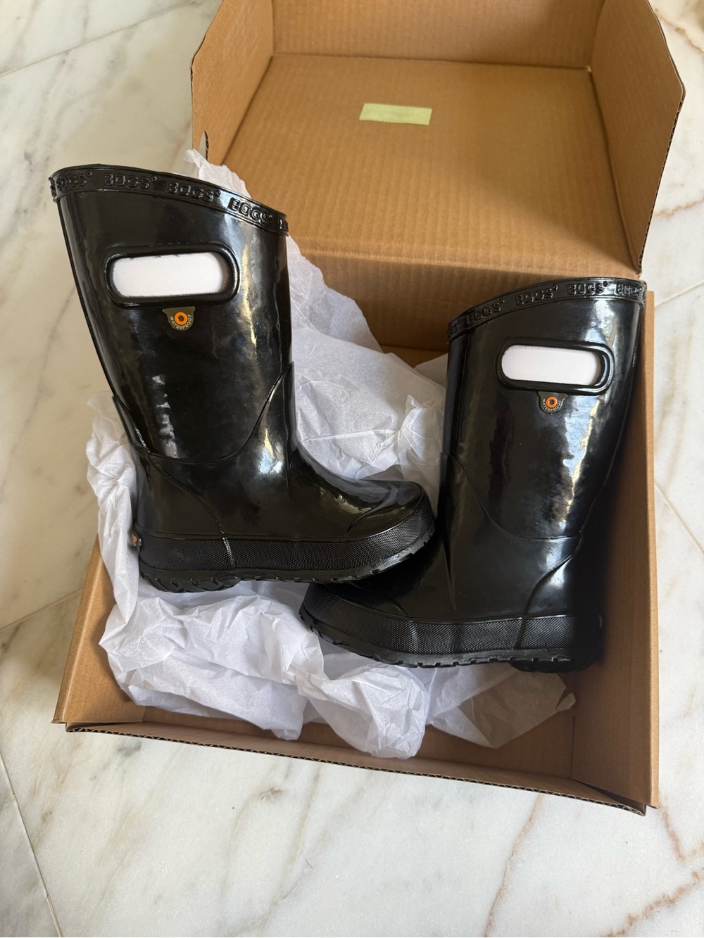 BOGS Kids Glossy Black Tall Rainboot Rain Boots Waterproof size 8 Toddler NEW